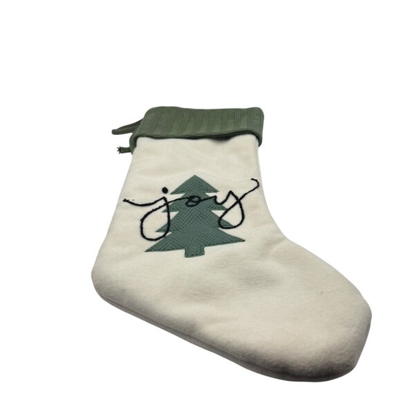 Christmas Stocking With Green Knit Cuff & Embroidered Joy Tree Design - Picture 4 of 6